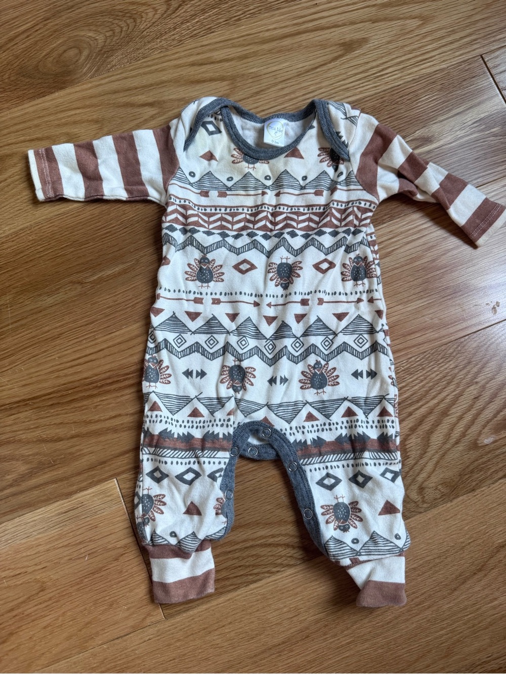 Neutral Cream & Brown Patterned Baby One-Piece Romper for Thanksgiving